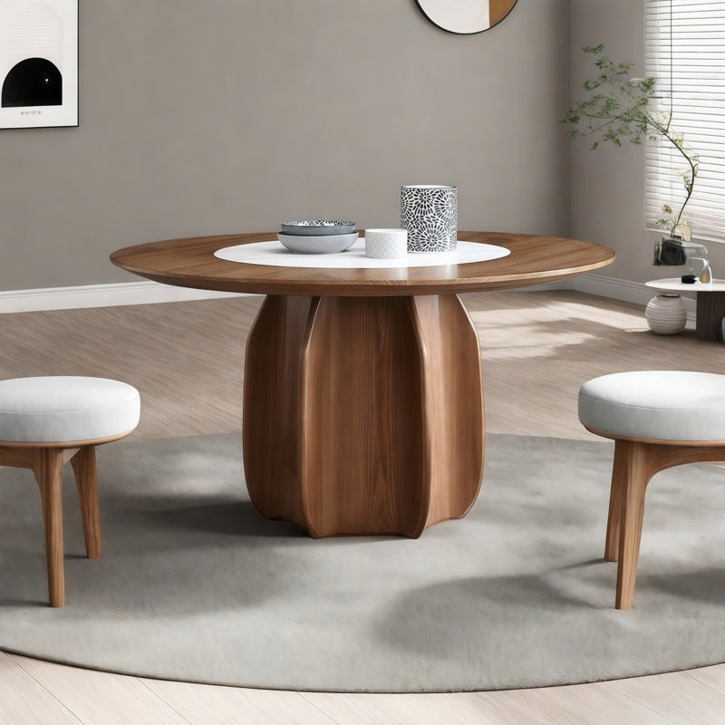 Round Solid Wood Dining Tables with Turntable, 29.50"H x 47.20"L x 47.20"W