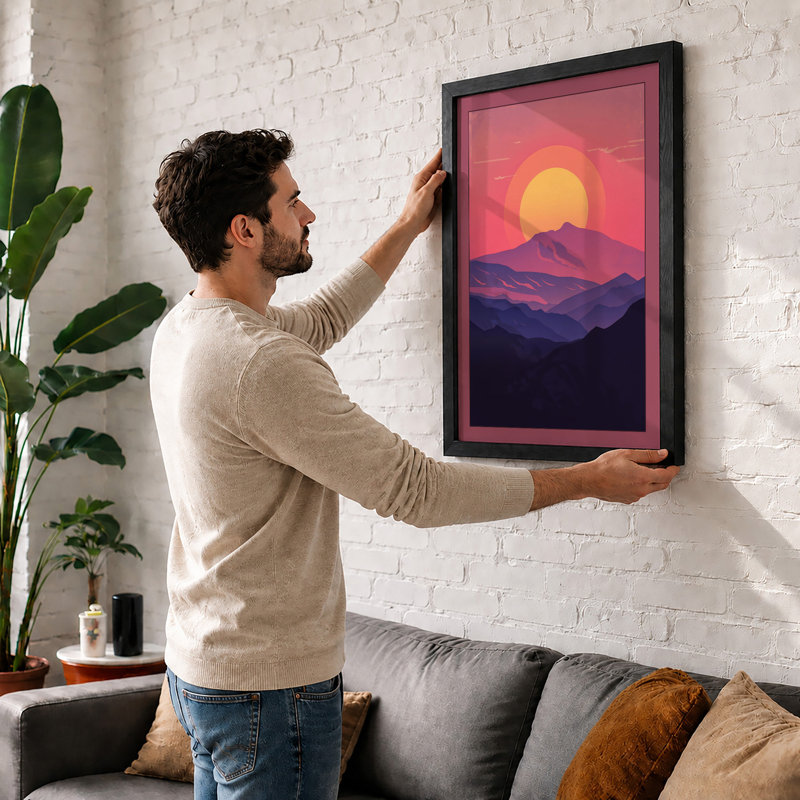 Mountains At Sunset Minimalist - Print, A1 - 84.1 x 59.4 cm, White