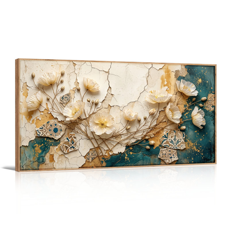 "Floral Mosaic", reproduction d'art sur toile, ensemble de 1, L 40 po x H 20 po, Naturel