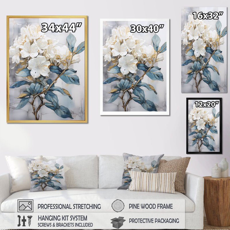 «Rhododendron Simplicity Bouquet Florals V», reproduction d'art sur toile, H 32 po x l 16 po x P 1 po, Cadre simple argenté