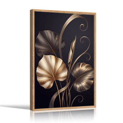 Art mural sur toile feuilles dorées et bronze sur fond foncé