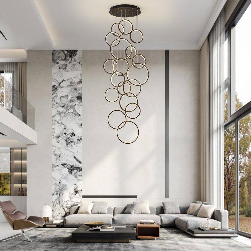 Lustre avec haut escalier | Luminaire suspendu 18 lumières DEL à intensité variable avec télécommande pour le vestibule de la cage d'escalier