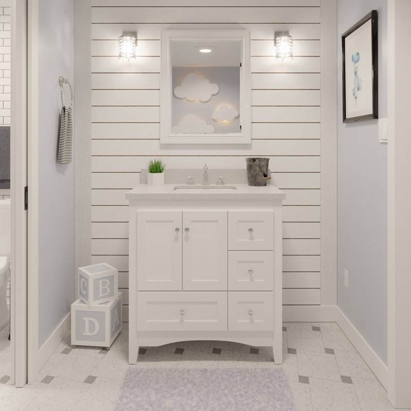 Abbey 36" White Pine Single Bathroom Vanity with Stone Countertop