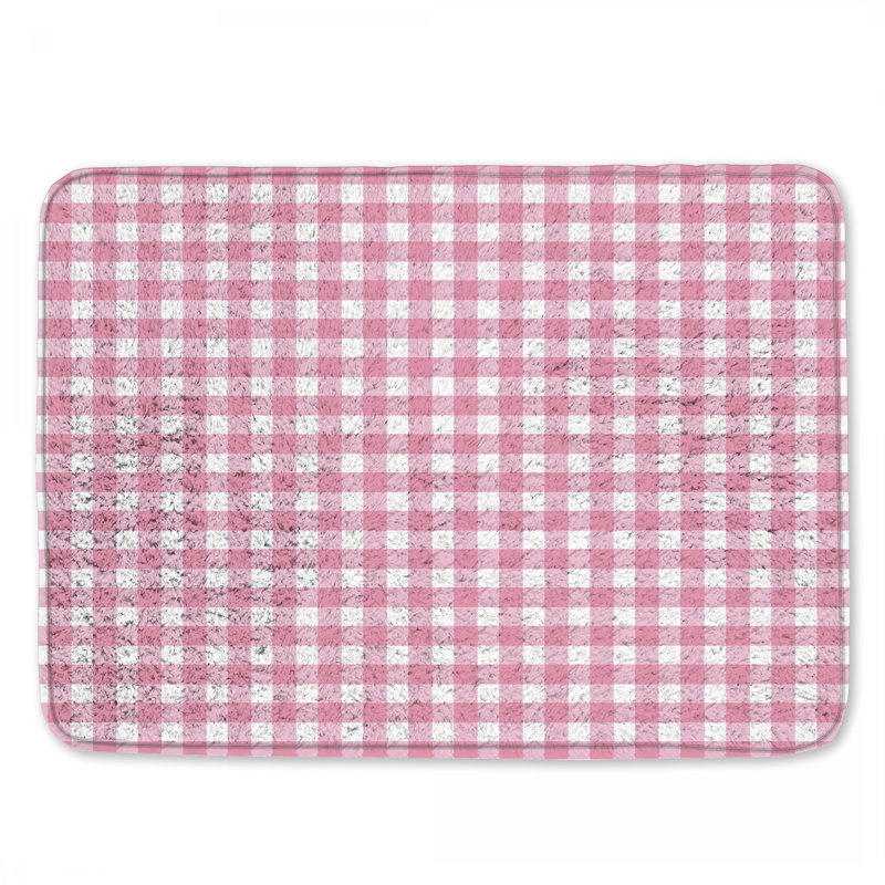 Tapis de bain rose et blanc à motif vichy, L 34 po x L 21 po