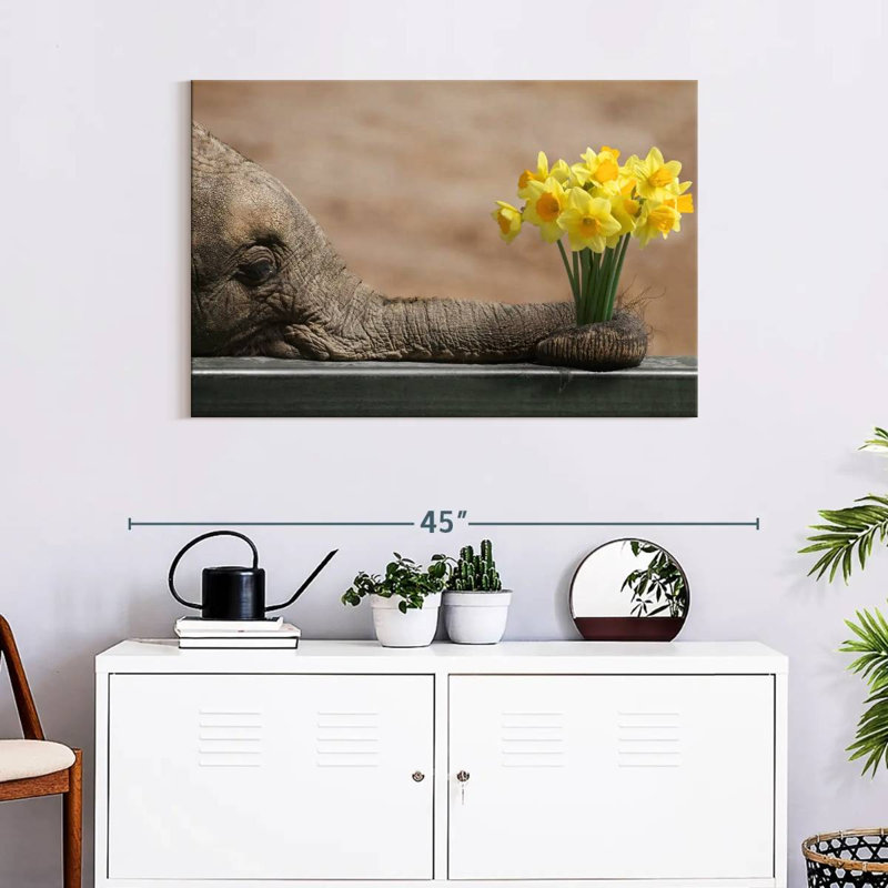 Elephant And Yellow Daffodil, 24" H x 36" W
