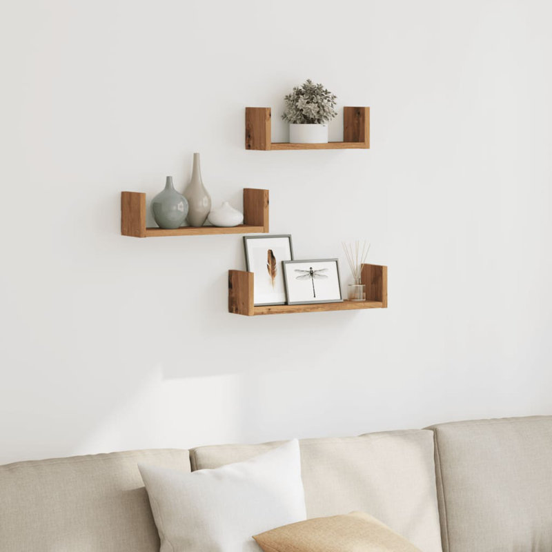 Abdulkadir 3 Piece Solid Wood Floating Shelf Set, 10.5cm H x 40cm W x 10cm D, Artisian Oak