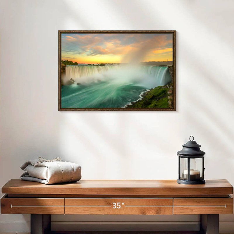 Paysage des chutes du Niagara, 19 po x 13 po, Cadre flottant noyer