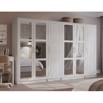 100% Solid Wood Urban 6-Door Wardrobe with Mirrored Doors by Red Barrel Studio