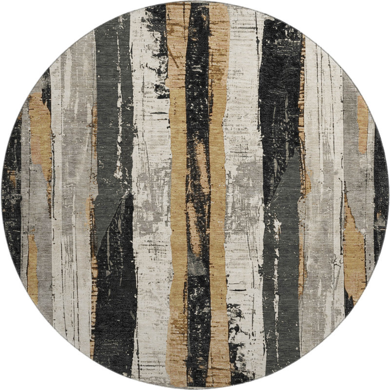 Premium Machine Washable Crestover AMF1872 Stripes Rug, Round 8'