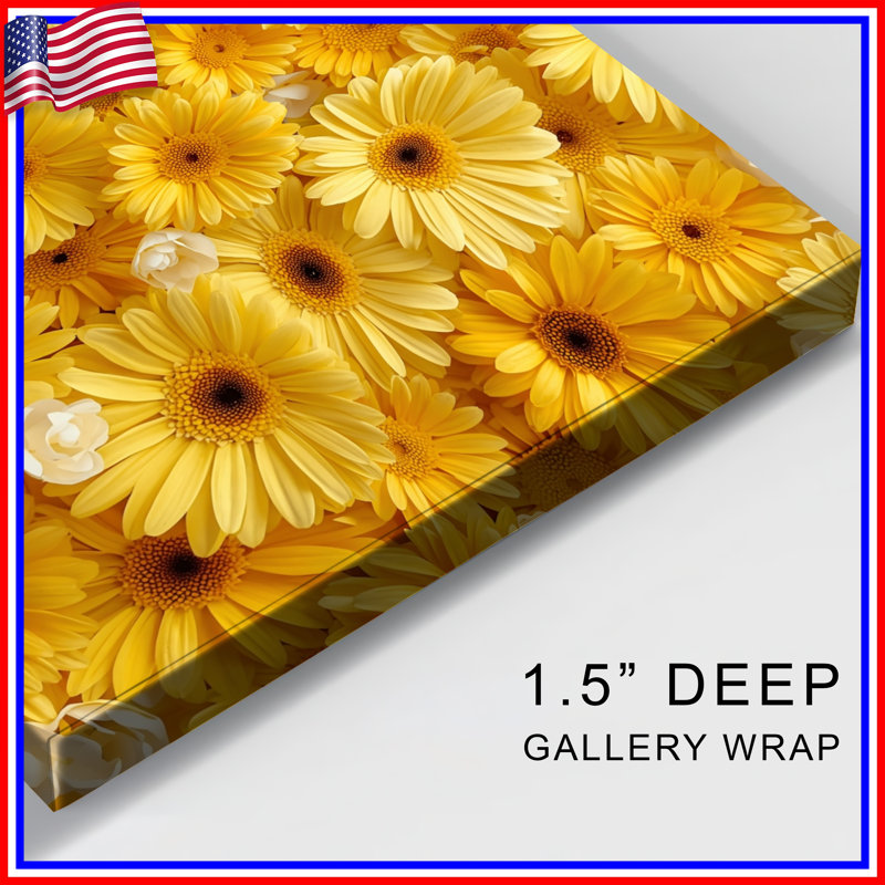 Toile jaune avec motif de marguerites jaunes Gerbera, 12 x 12 pouces