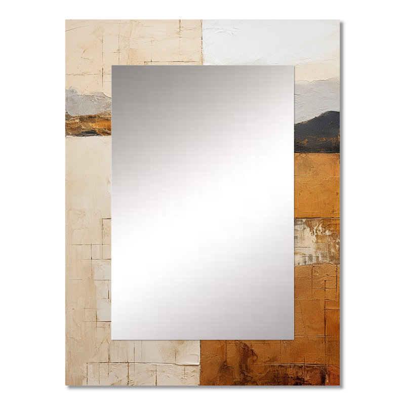 Beige et or, expression minimale - miroir mural unique de formes abstraites, miroir moderne, impression d'art en métal