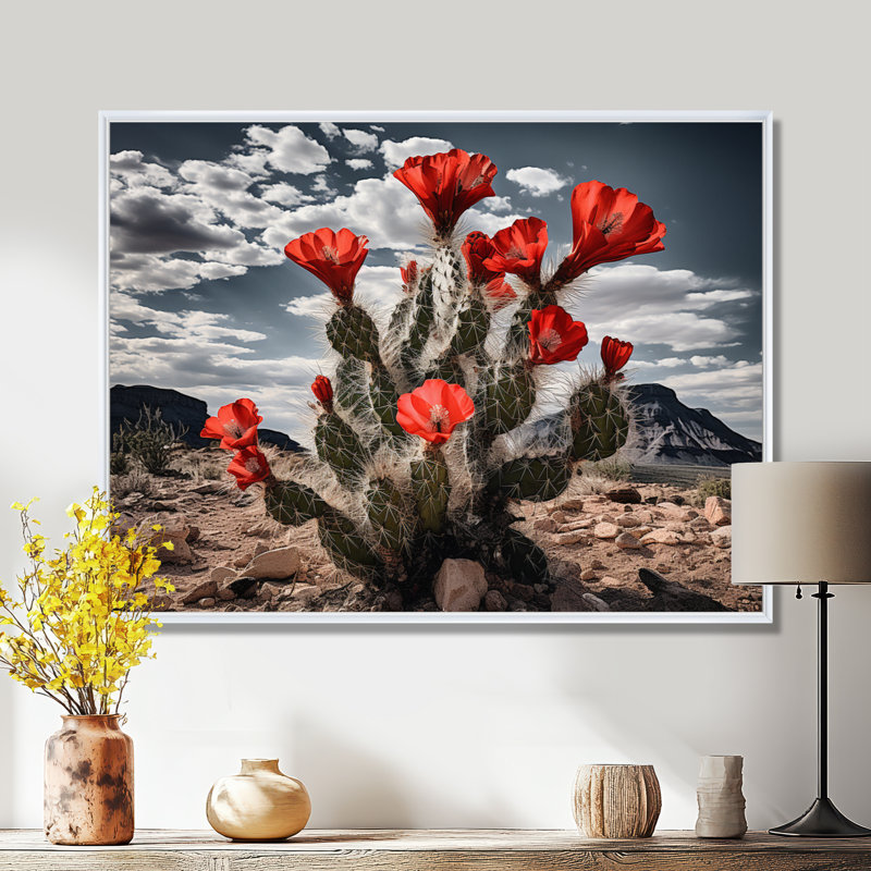 Western Desert Cactus Serenade - art mural sur toile Western, H 16 po x l 32 po x P 1 po, Cadre flottant blanc