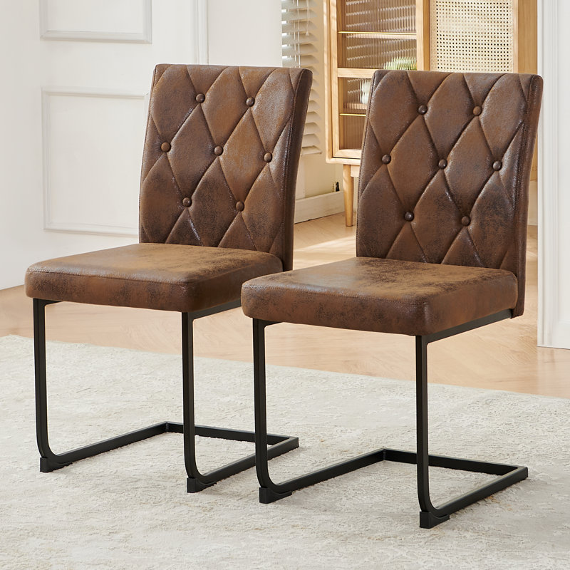 Denard Upholstered Cantilever Tufted Dining Chair with 8.5CM Thick Seat, Brown Suede, 2
