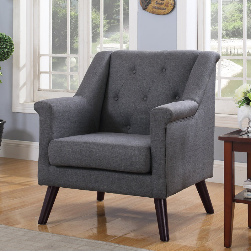 Fauteuil en lin capitonné l 31 po Benard, Gris foncé