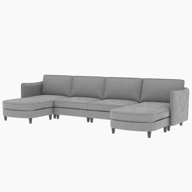 141.5'' 6 Seater Modern Couch With Movable , Arm Pockets, Comfortable Breathable Material, For Office, Apartment, High - Quality Frame, Stable Structure Fabric Cover, Office And Gray, Frame