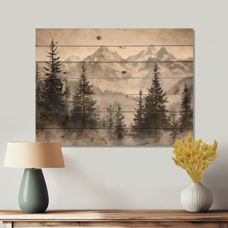 Timber And Peaks Mountain Simplicity In Winter II - Landscape Mountains Wood Wall Decor, 24" H x 32" W x 0.78" D