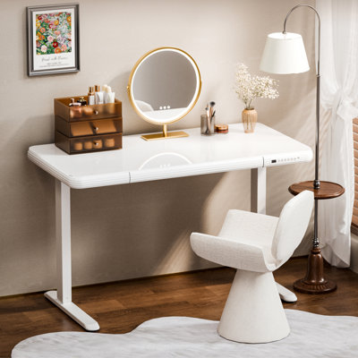 48'' W Adjustable Glass Electric Standing Desk with Drawer, USB  Ports