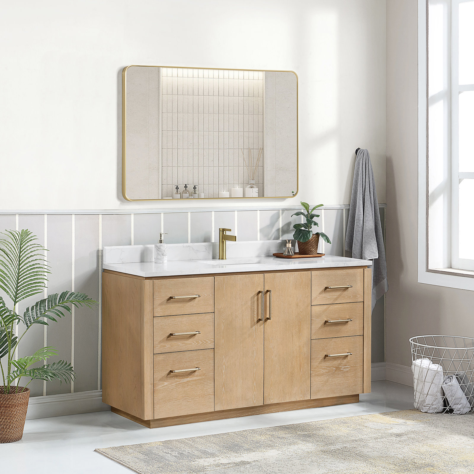 Cloverfield 60'' Single Bathroom Vanity, Gold, Washed Ash Gray