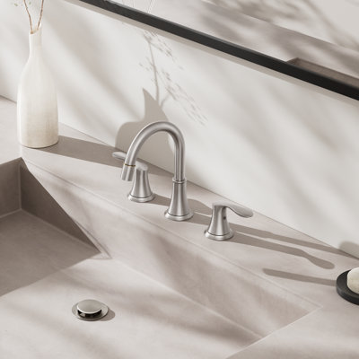 8 Inch Widespread with Pull-Out Sprayer Bathroom Faucet - Brushed Nickel 2 Handle 3 Hole, Lead-Free Heavy Duty, with Metal Pop-Up Drain & Water Supply Lines