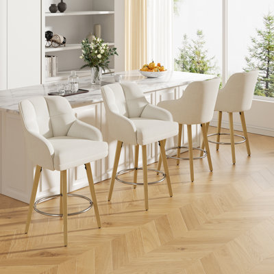 Modern Swivel Bar Stool With Backrest, Armrests And Wood Legs - Counter Height Chair For Kitchen Island