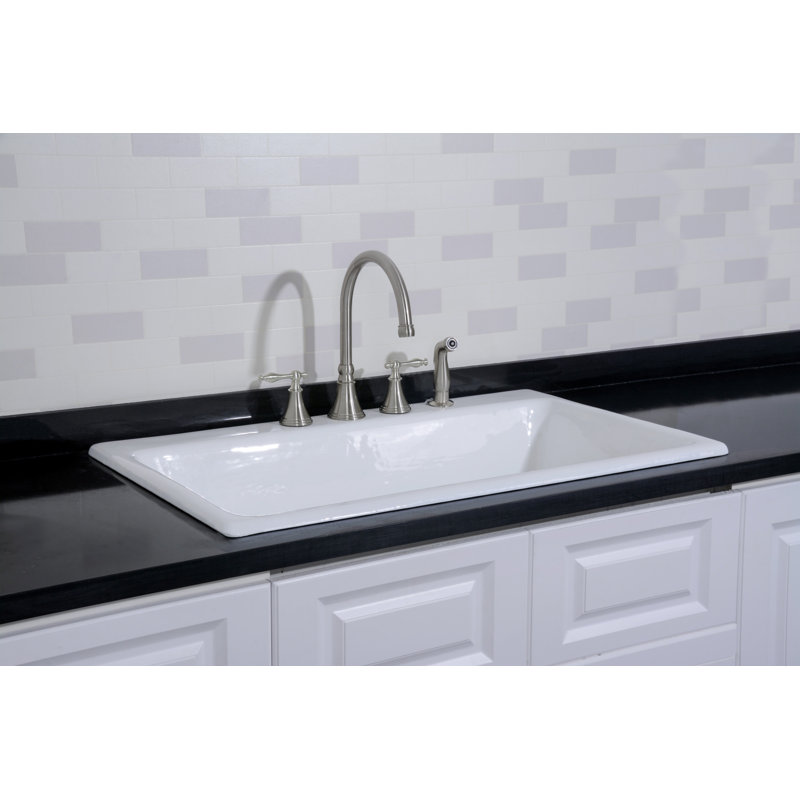 Kingston Brass Towne 36-Inch Cast Iron Self-Rimming 4-Hole Single Bowl Drop-In Kitchen Sink