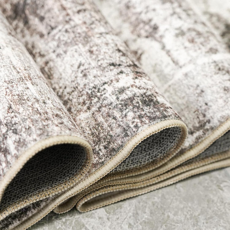 Washable Abstract Area Rug - Rugs for Living Room Large Non Slip Indoor Entryway Rubber Backing Carpet Bedroom Kitchen Distressed Stain Resistant Floor Decor Mat Machine Washable Brown