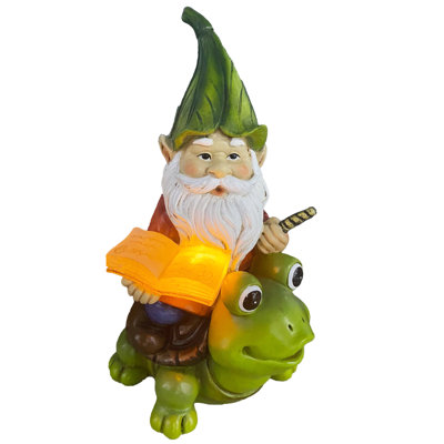 9" Solar Resin Gnome on Frog