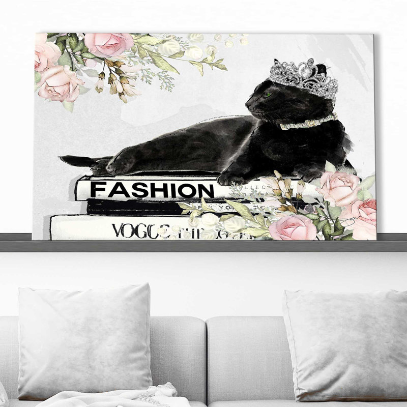 «Cat Queen Of Fashion» par By Jodi - impression, H 28 po x l 48 po x P 1,5 po, Toile tendue