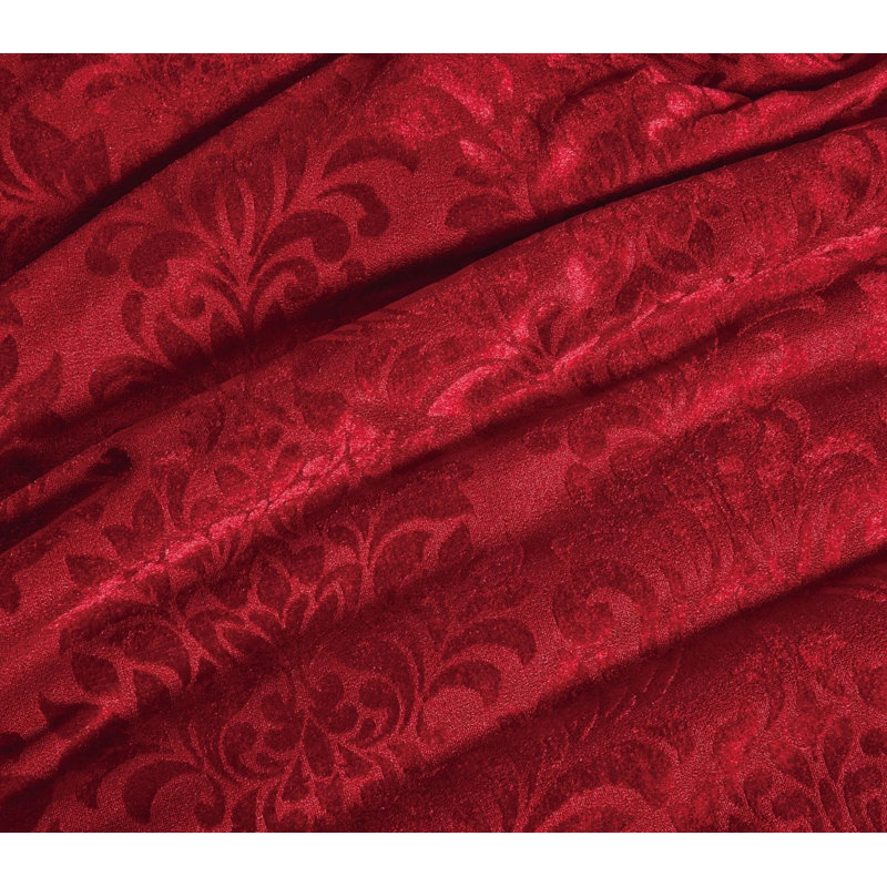 3 Piece Velvet Damask Jacquard Bedspread Reverse Microfibre Bed Throw 2 Matching Pillow Shams, Red
