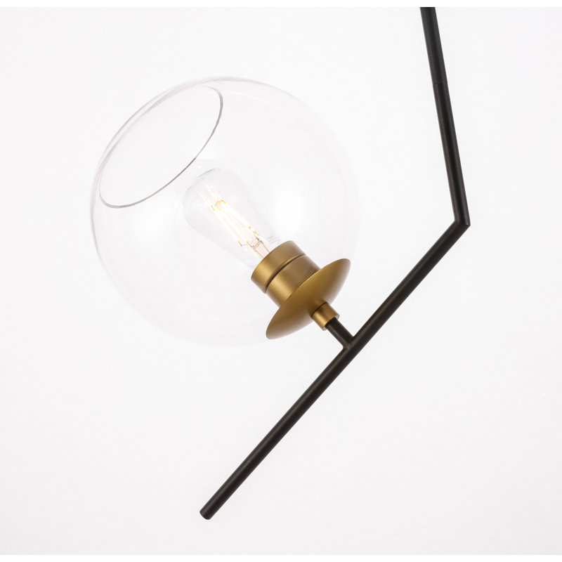 Luminaire suspendu en forme de globe à 1 lumière Suazo, Noir / Laiton, Transparent