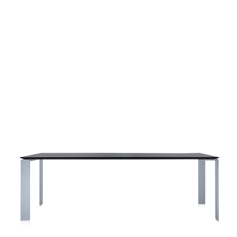 Four Metal Base Dining Table, 28" H x 88" W x 31" D, Black Top/Aluminum Base