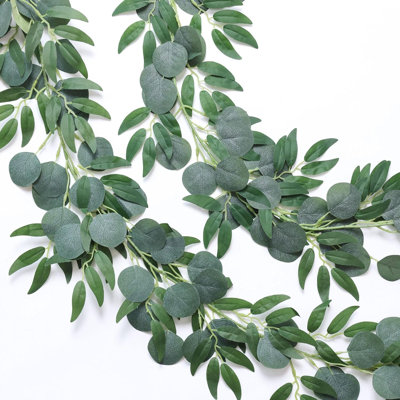 2 Strands Artificial Vines Eucalyptus Garland 79" Fake Vine With Silk Green Leaves Faux Hanging Plants Greenery Decoration For Bedroom Home Wall Party Wedding Room Decor (Eucalyptus)