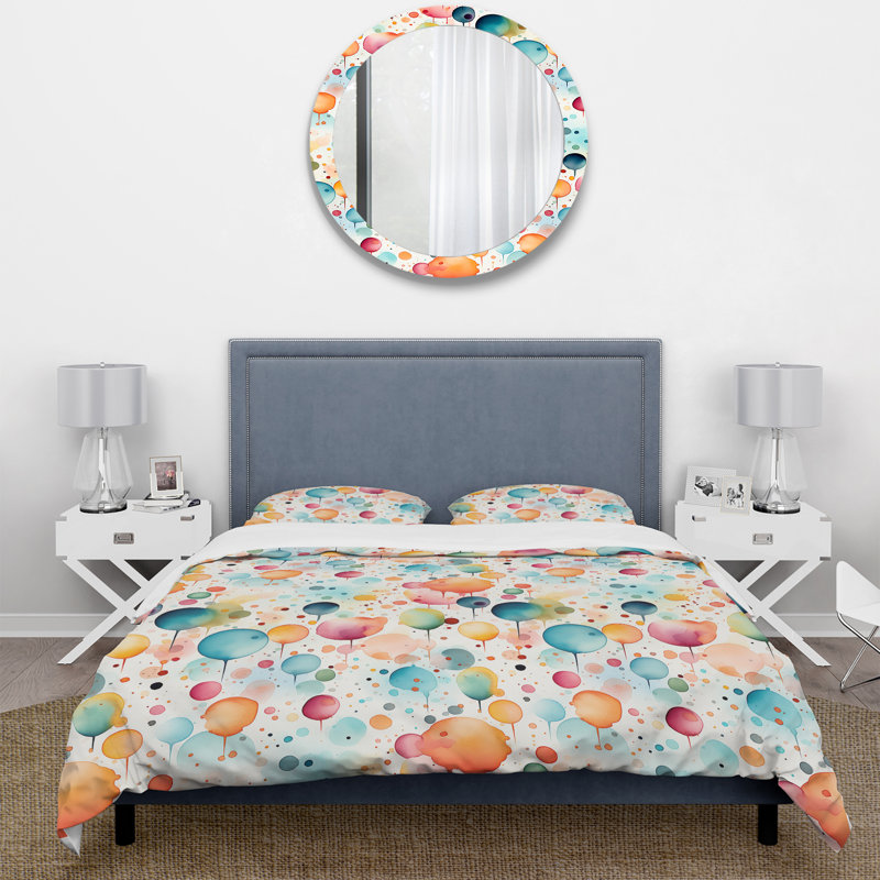 Ensemble de housse de couette à pois Watercolor Delight Polka Dots Pattern, Housse de couette pour très grand lit et 2 très