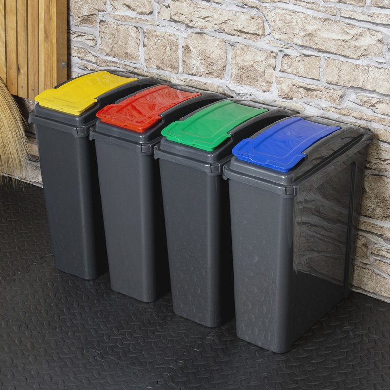 4x Plastic 25 Litre Swing Top Recycling Slimline Bin & Lids