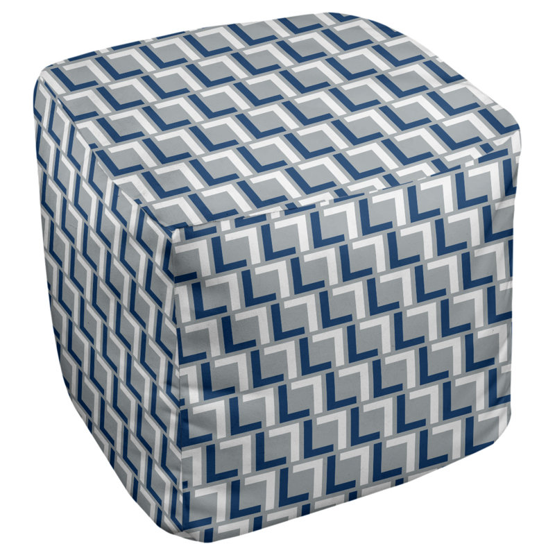 Upholstered Ottoman, Grey/Speed Blue/White, 18" H x 18" W x 18" D
