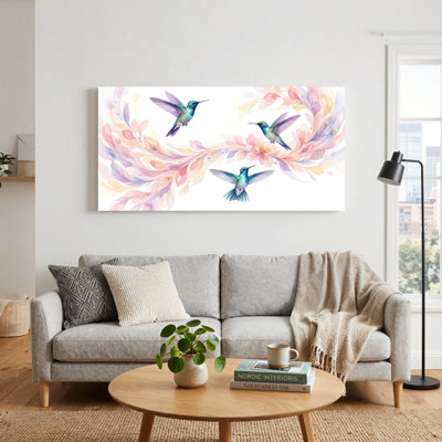 Colibri floral, reproduction d'art sur toile, ensemble de 1