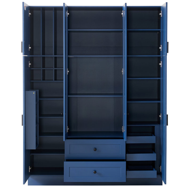 Grand garde-manger moderne avec 6 portes, armoire de rangement l 53,2 po x l 17,7 po avec tiroirs, tablettes réglables, plateaux coulissants et support à vin pour salle à manger, blanc