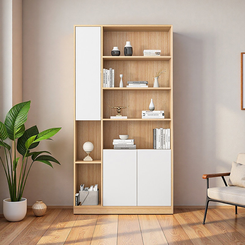 Bibliothèque de rangement moderne, simple et tendance, Naturel / Blanc