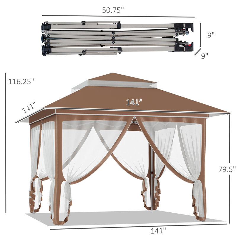 Outsunny Pop Up Canopy Tent with Netting and Carry Bag, Instant Sun Shelter, Khaki