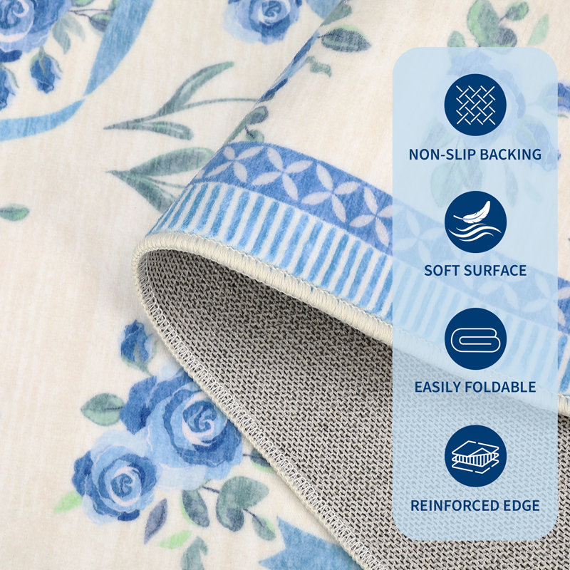 Washable Area Rug Bow Décor, Blue, Round 6'
