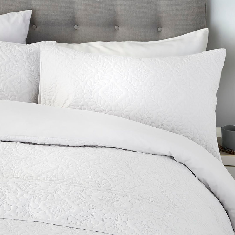 Tullu Polyester Damask Duvet Cover Set with Pillowcases, Single - 1 Standard Pillowcase, White