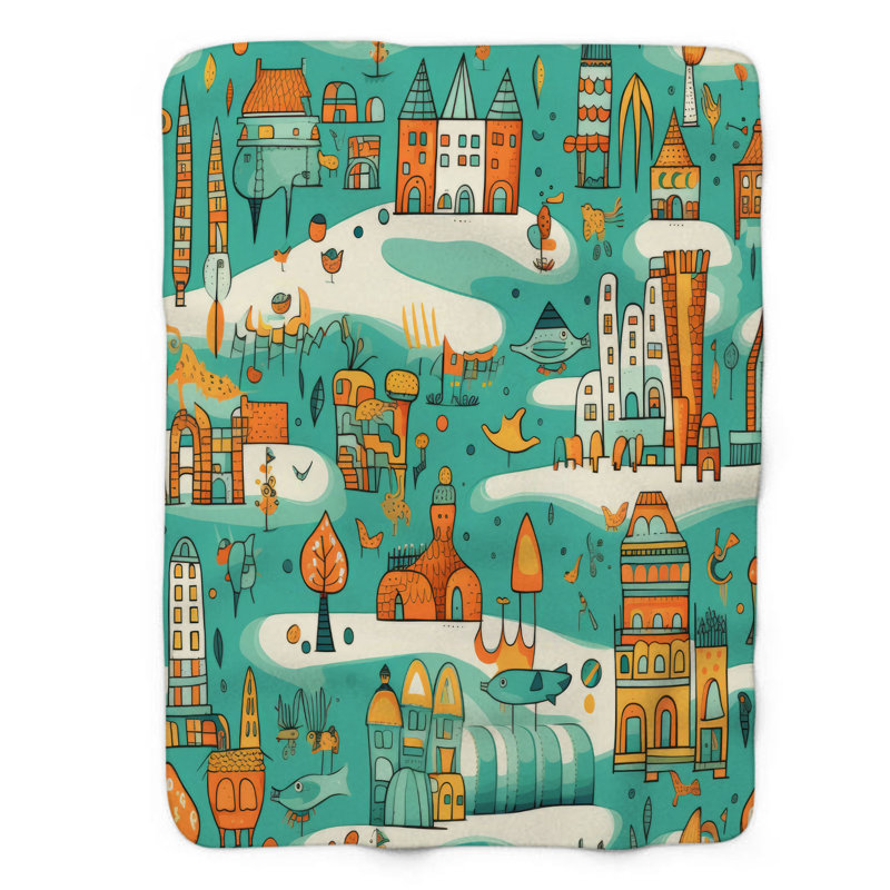Whimsy Urban Landscape - 1 Piece Premium Sherpa Blanket, Queen