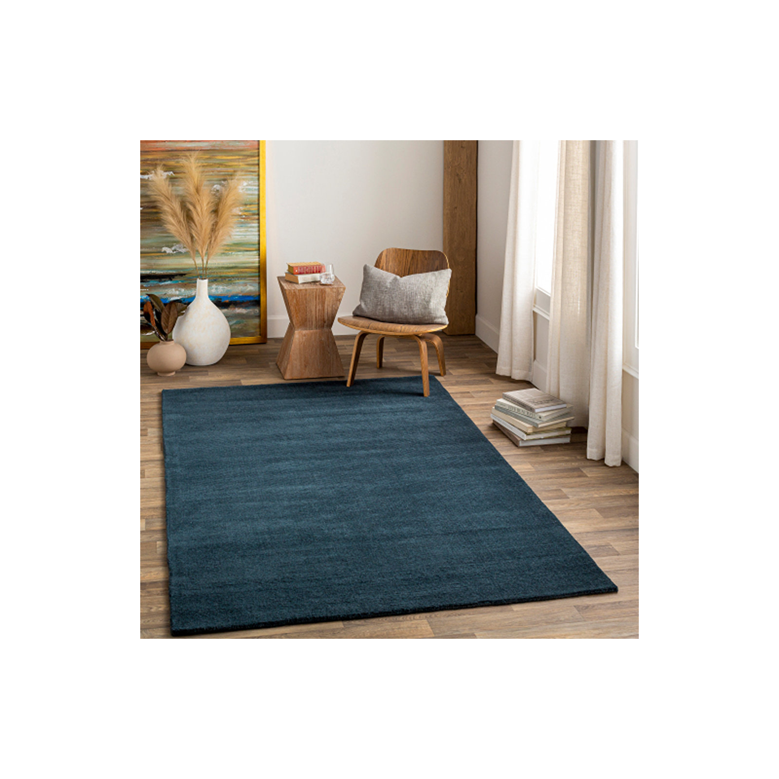 Crowe Wool Dark Blue Performance Area Rug, Rectangle 7'6" x 9'6"