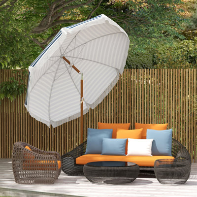 Outsunny 7 X 7 Ft Outdoor Patio Umbrella With Tilt, Vent, Market Table Umbrella Parasol With Fringed Ruffles And Flounce Strip
