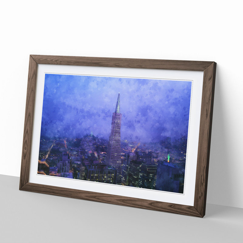 Dusk View of San Francisco California - Picture Frame Painting, 27cm H x 36cm W x 2cm D, Walnut Framed