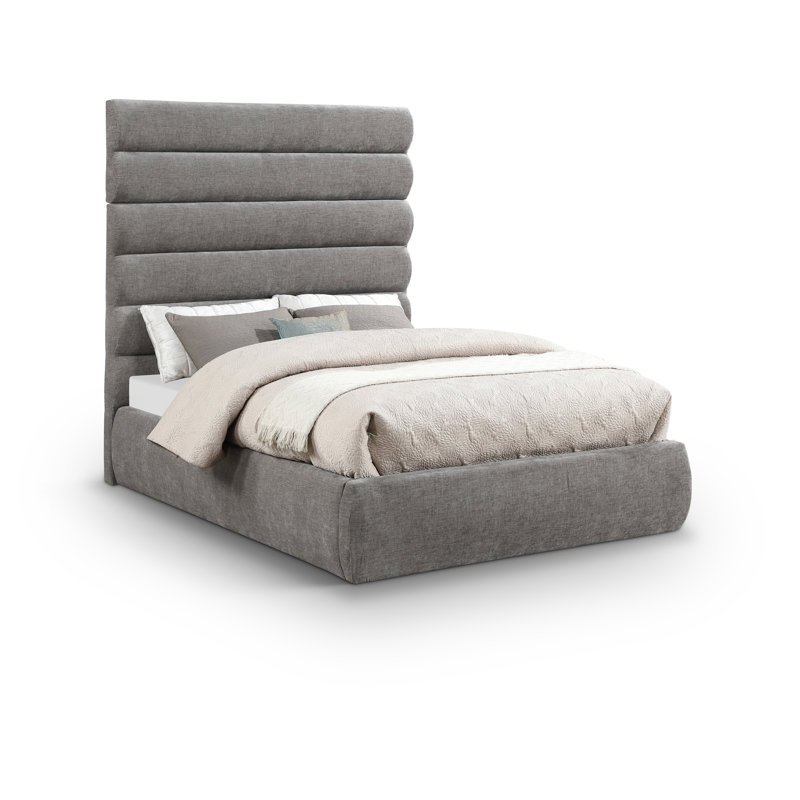 Lit en tissu Adam Chenille, Double, Tissu chenille gris