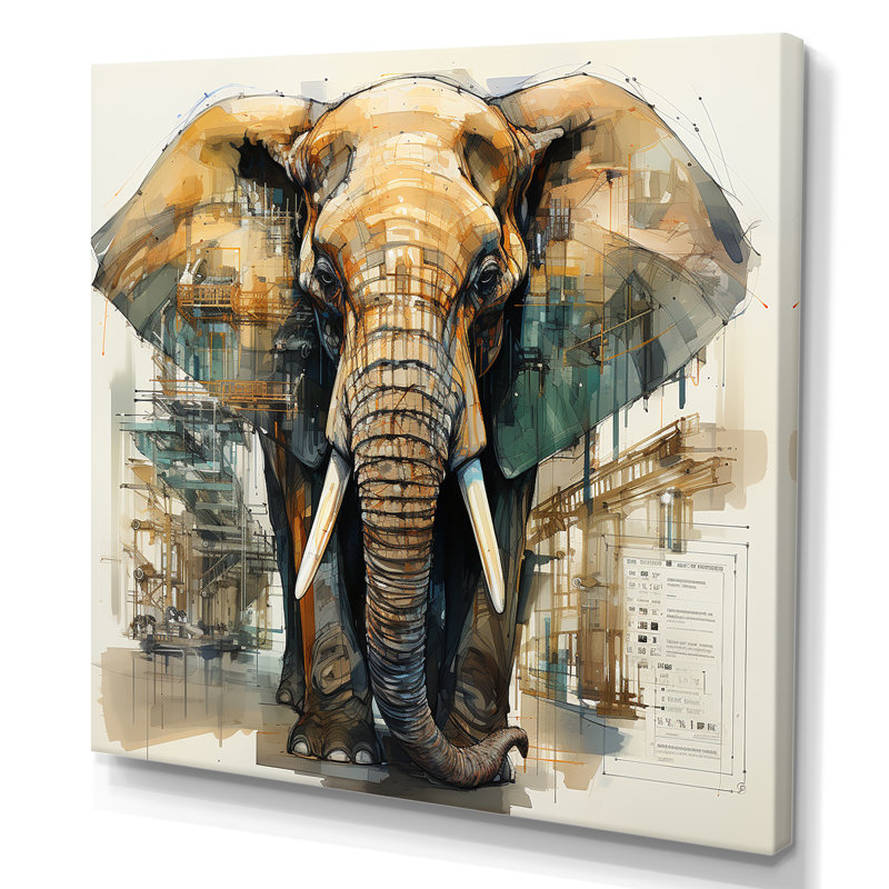 Dessin d’analytique d’un éléphant, H 24 po x l 24 po x P 1 po, Toile tendue