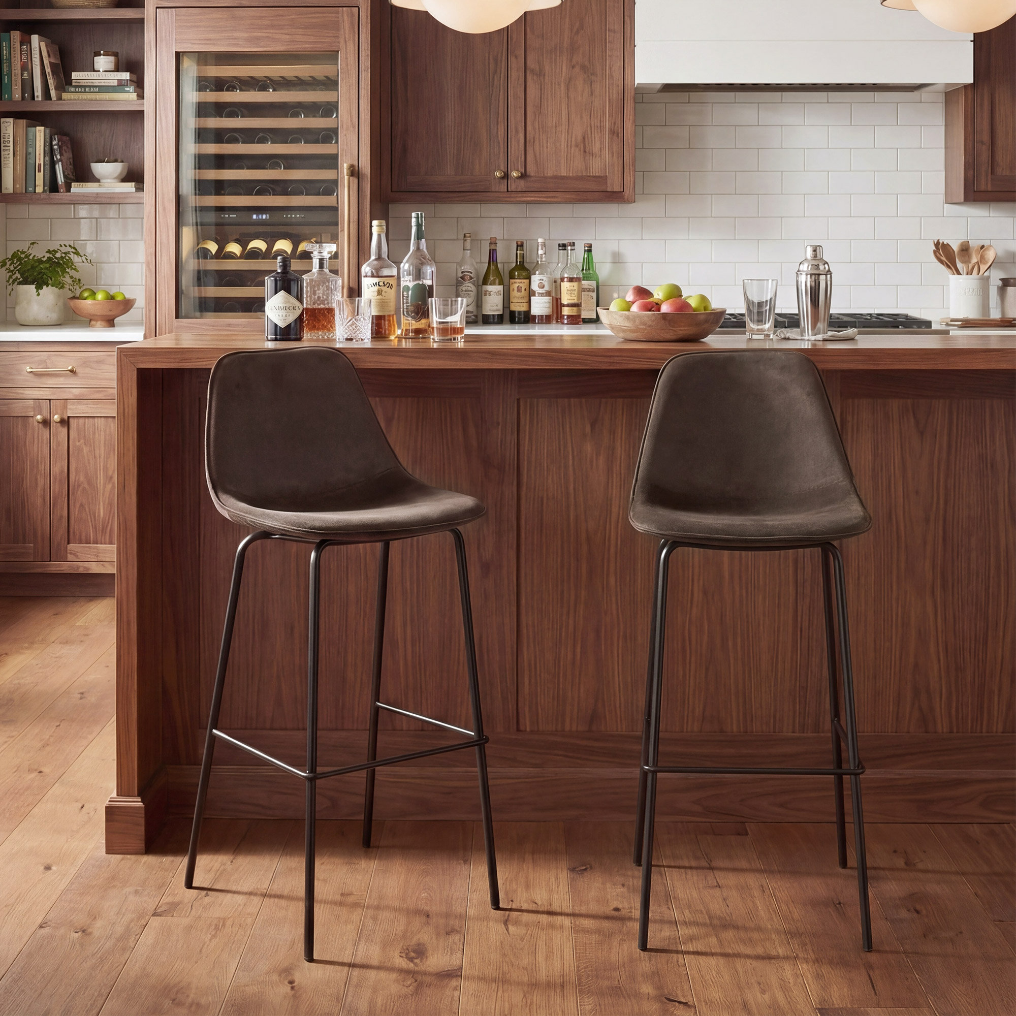Kavi Upholstered Barstools, Mink Brown Velvet, Bar Stool (30" Seat Height)