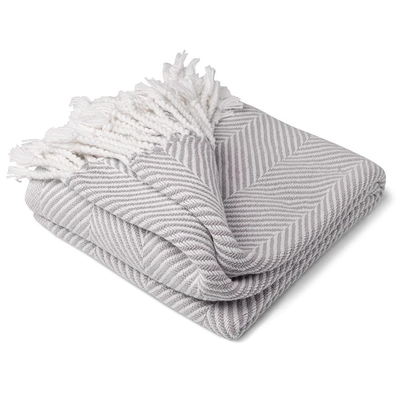 Jeté en coton Coastal Monhegan, Chevron gris
