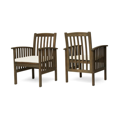 2 pièces Chaise en bois avec coussins en mousse grise et crème - Élégant pour les coussins de patio et de jardin